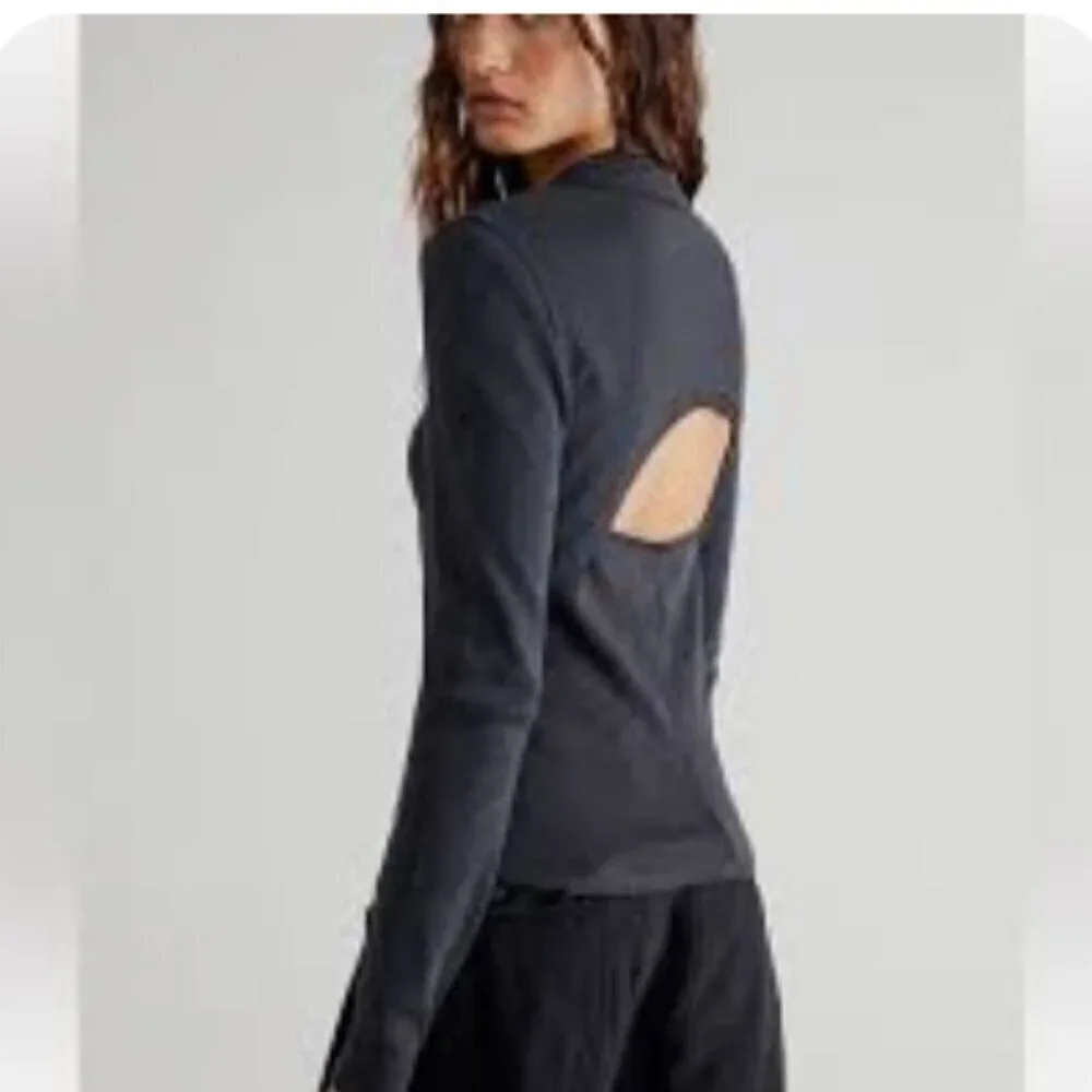 Free People Distant Sun Tee Open Back Long Sleeve Mock Neck Size Small Boho Yoga